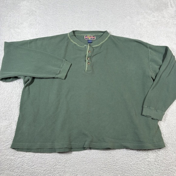 North Crest Other - VINTAGE North Crest Henley Shirt Mens Large Green Waffle Knit Ribbed Boxy Fit